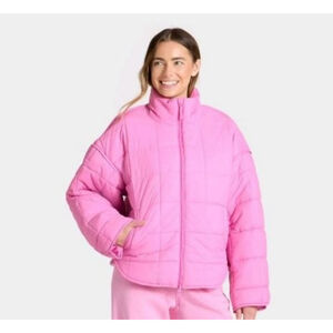 JoyLab Oversized Quilted Puffer Jacket Pink Size XL
